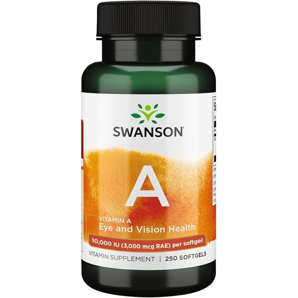 Swanson Vitamin A 10,000 IU softgels bottle front view