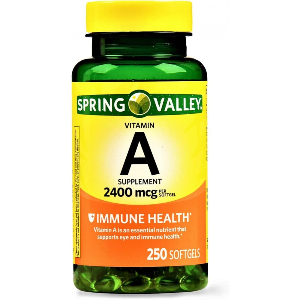 Spring Valley Vitamin A 2400 mcg softgels front view bottle