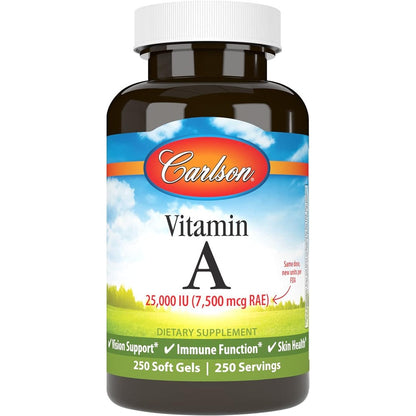 Carlson Vitamin A 25,000 IU 250 softgels bottle front view