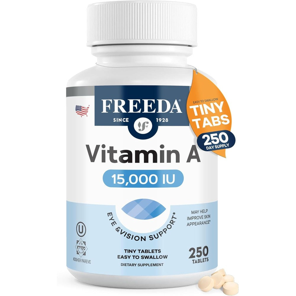 Freeda Vitamin A 15000 IU tablets front view bottle packaging