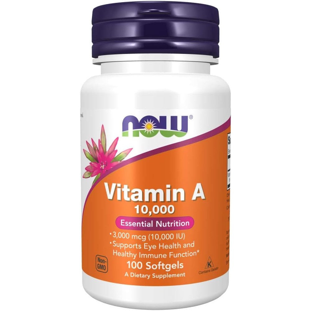 NOW Foods Vitamin A 10000 IU 100 Softgels front view bottle