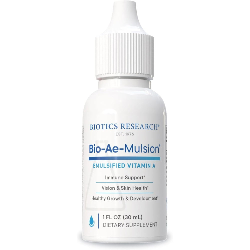 Biotics Research Bio Ae Mulsion front view of the liquid dietary supplement bottle.