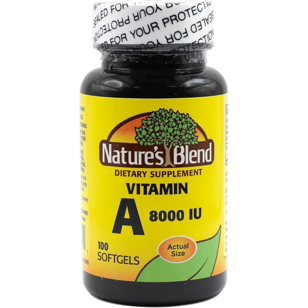 Natures Blend Vitamin A 8000 IU softgels front view bottle container