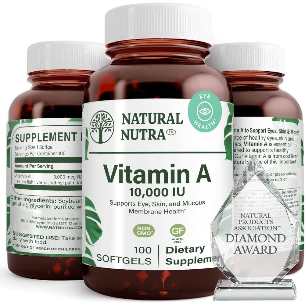 Natural Nutra Vitamin A 10000 IU Softgels front view bottle