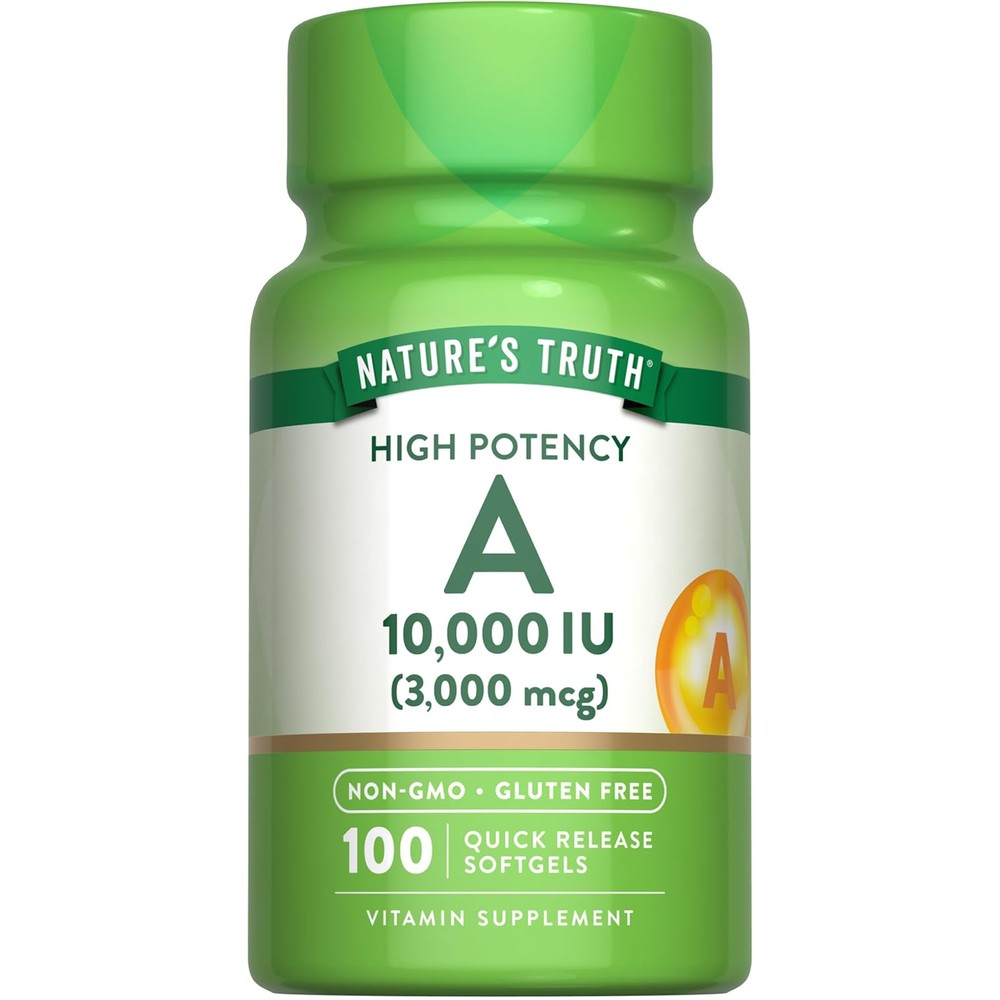 Nature's Truth Vitamin A 10000 IU softgels front view bottle packaging