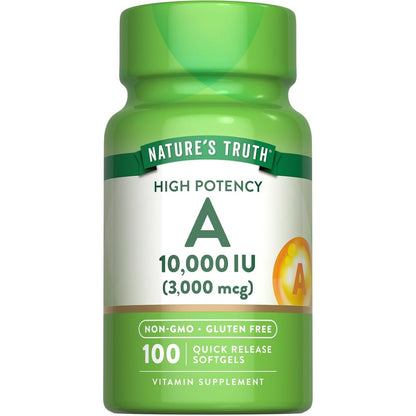 Nature's Truth Vitamin A 10000 IU softgel bottle front view