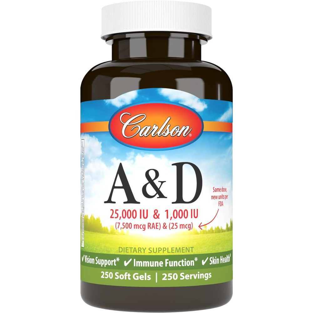 Carlson Laboratories Vitamin A and D front view bottle packaging