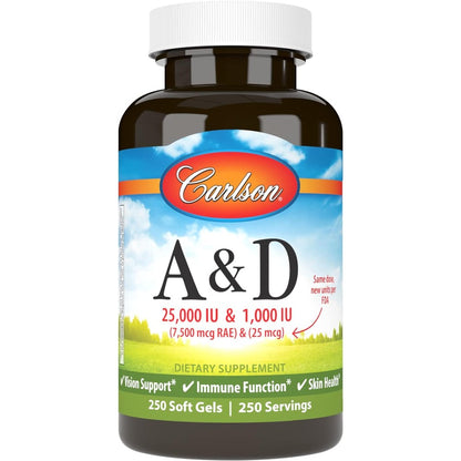 Carlson Laboratories Vitamin A and D 25000 IU 1000 IU front view