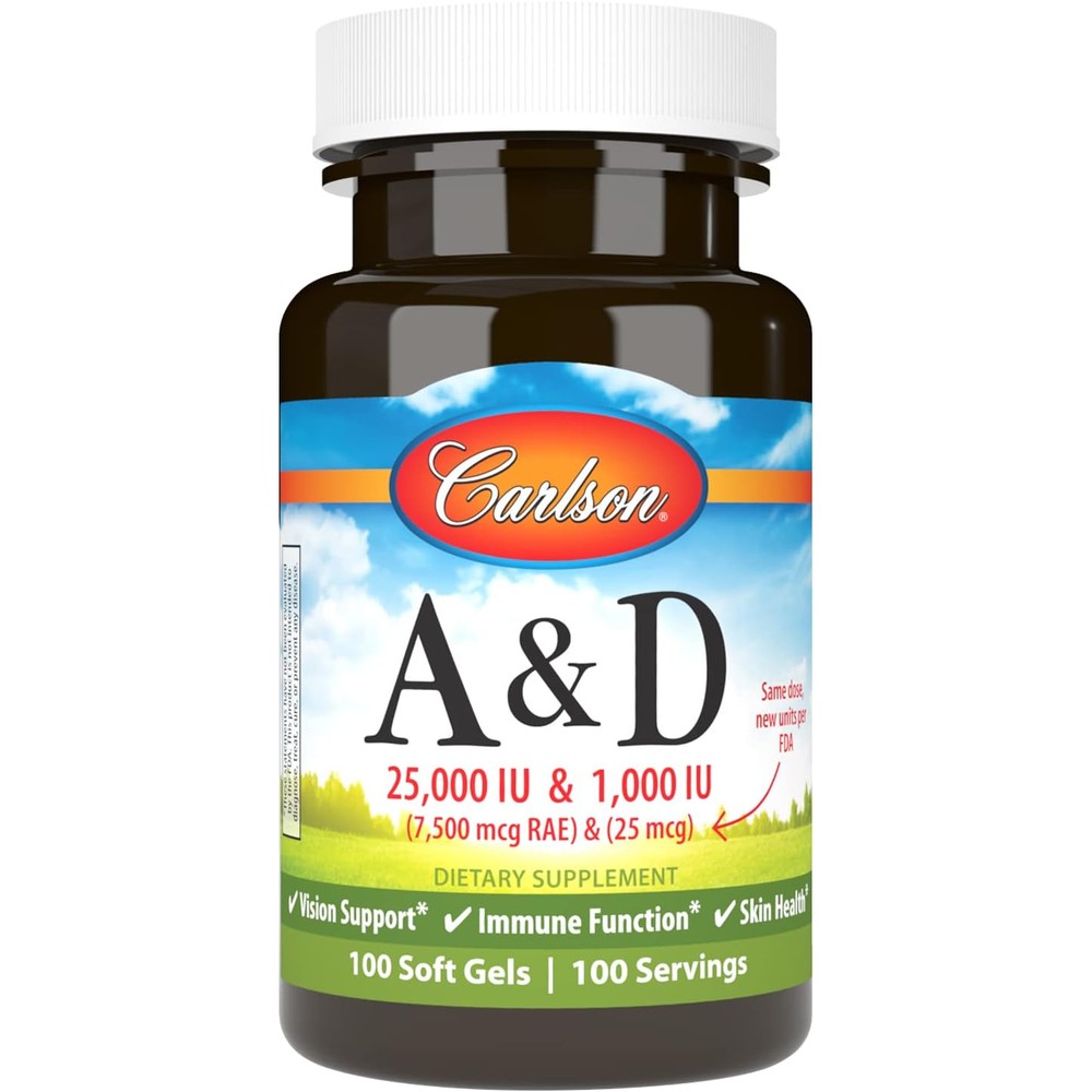Carlson Laboratories Vitamin A and D front bottle view