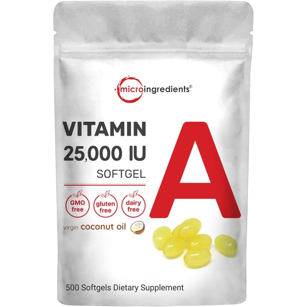 Micro Ingredients Vitamin A 25000 IU softgels front view pouch packaging