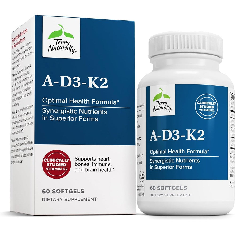 Terry Naturally A D3 K2 Optimal Health Formula 60 Softgels front product view