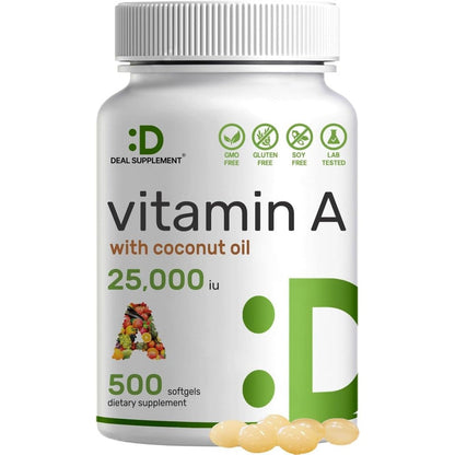 Deal Supplement High Potency Vitamin A 25000 IU front view bottle.
