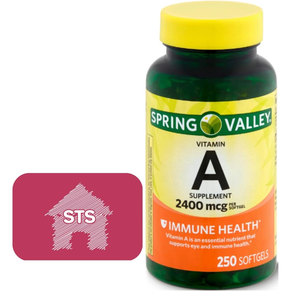 Spring Valley Vitamin A 2400 Mcg Softgels 250 Count front view supplement bottle