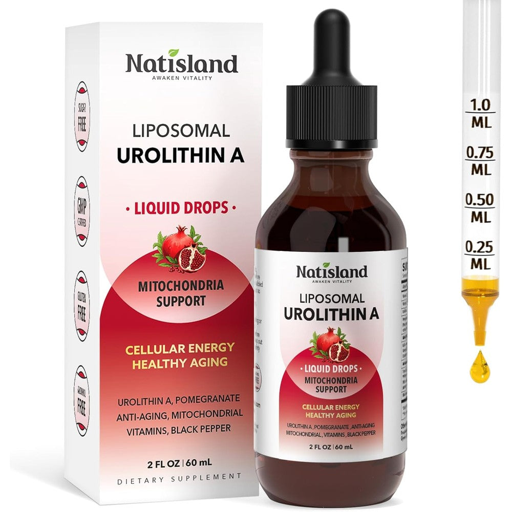 Natisland Liposomal Urolithin A Liquid Drops front bottle view showcasing cellular support supplement