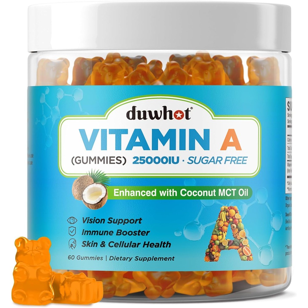 Duwhot Vitamin A Gummies front bottle view showing 25,000 IU potency