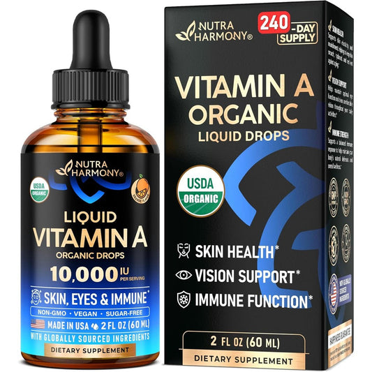 NutraHarmony Organic Vitamin A 10000 IU front view bottle