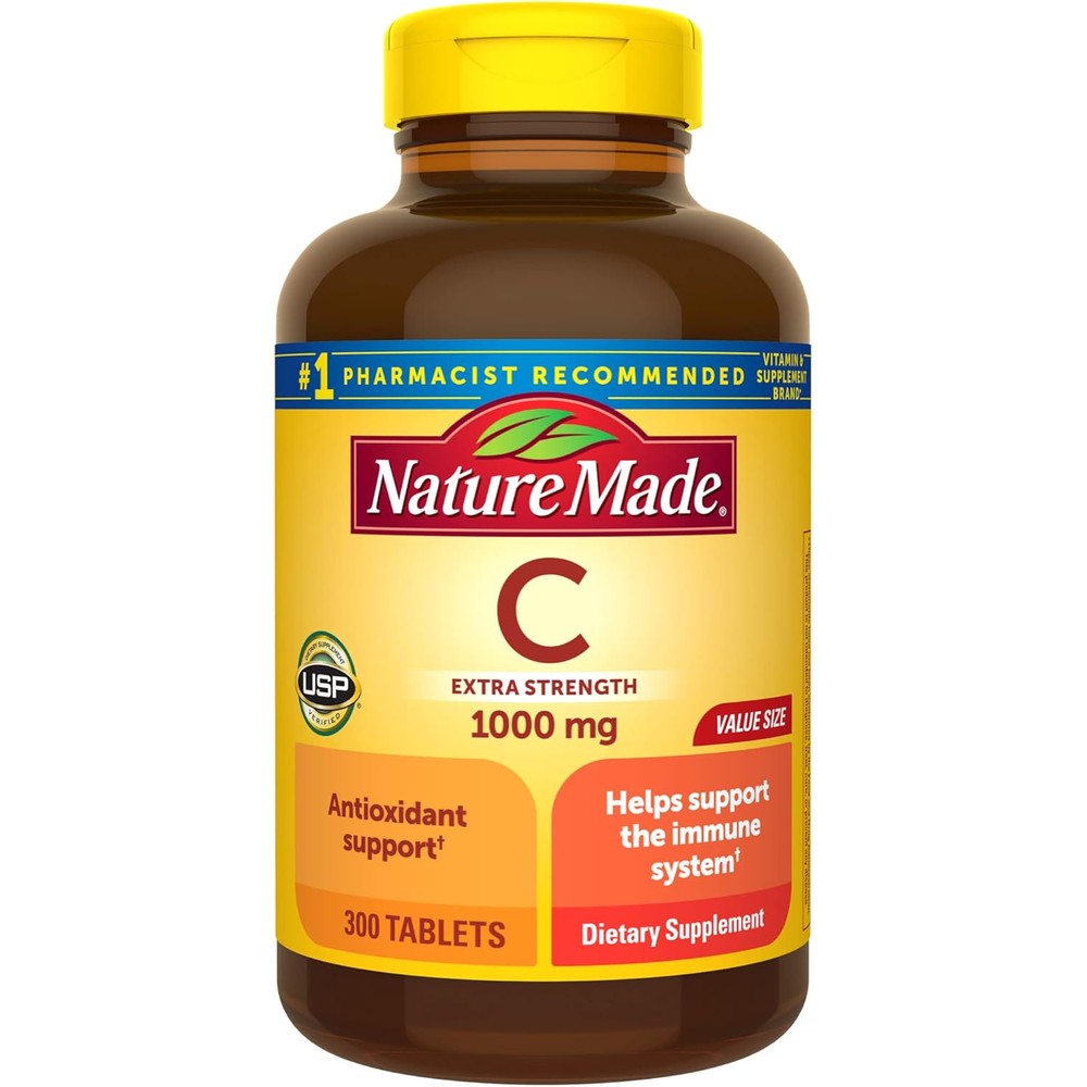 Nature Made extra strength vitamin c 1000 mg 300 tablets front view bottle