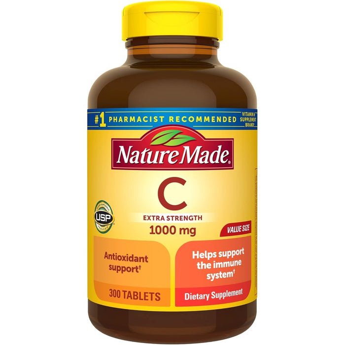 Nature Made extra strength vitamin c 1000 mg 300 tablets front view bottle