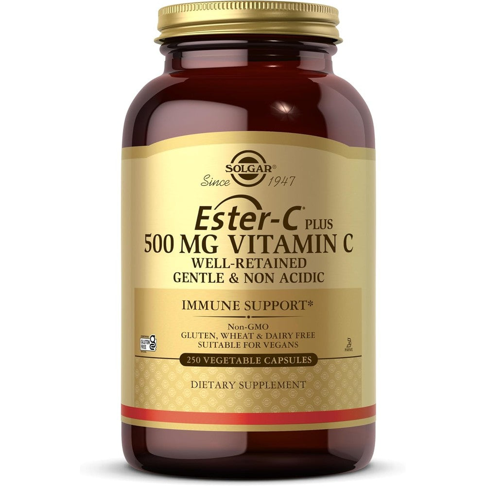 Solgar Ester-C Plus 500mg Vitamin C 250 Vegetable Capsules front view bottle