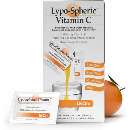 LivOn Laboratories Lypo-Spheric Liposomal Vitamin C front view packet for immune health.