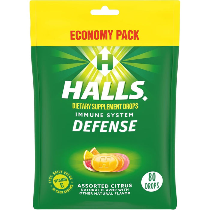 Halls Defense Assorted Citrus Vitamin C Drops front view economy pack