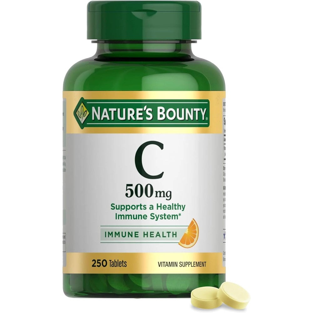 Nature's Bounty Vitamin C 500mg 250 tablets front view bottle for daily immune support.