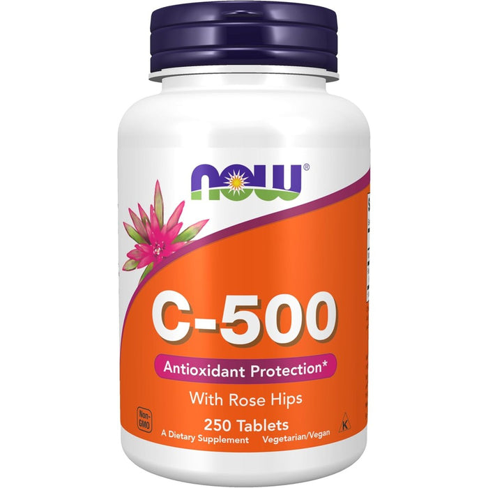 Now Foods Vitamin C 500mg 250 Tablets front view bottle packaging dietary supplement