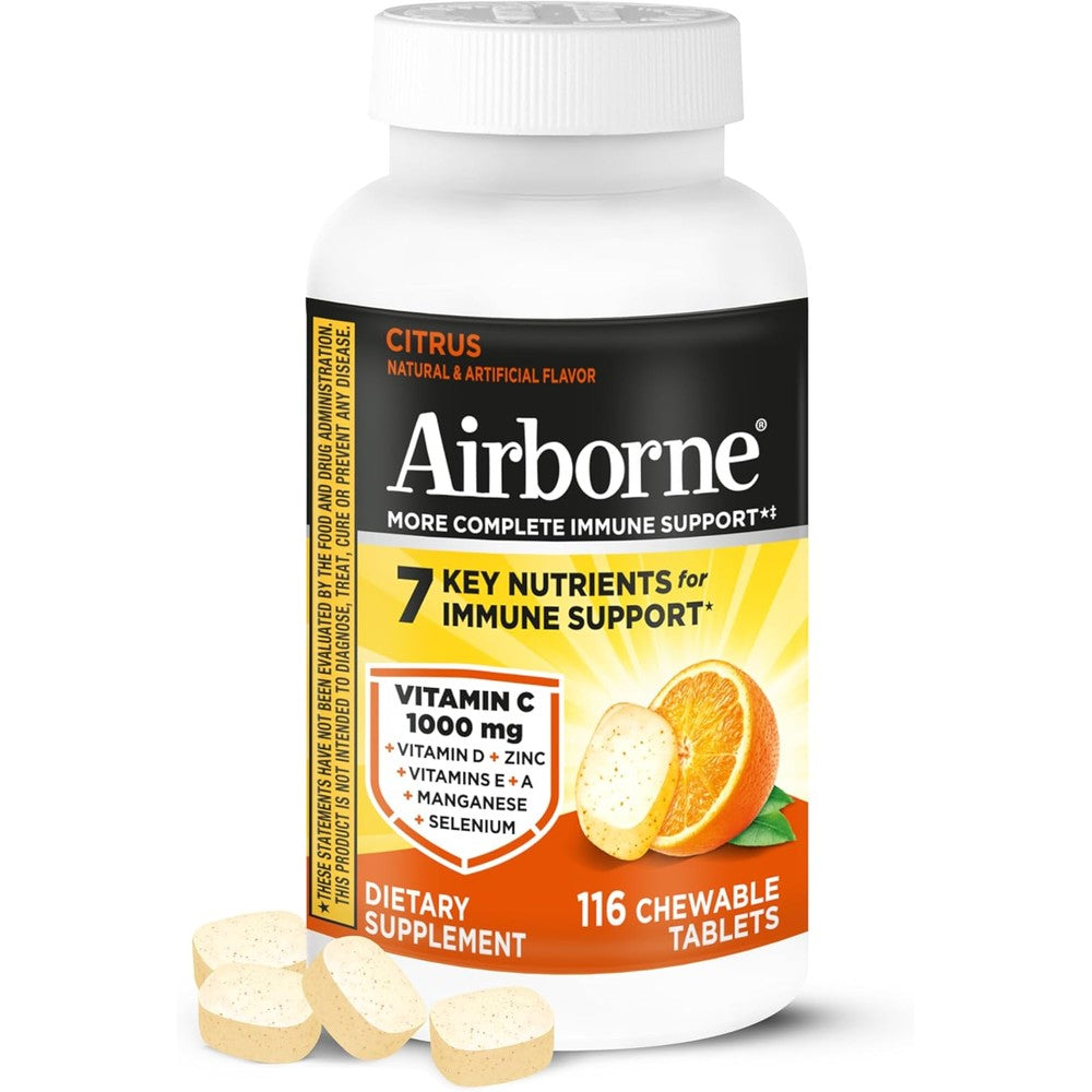 Airborne Vitamin C 1000mg citrus chewable front view bottle