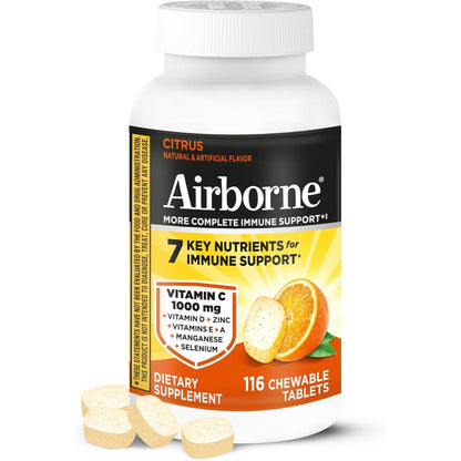 Airborne Vitamin C 1000mg Citrus Chewable Immune Support bottle front view