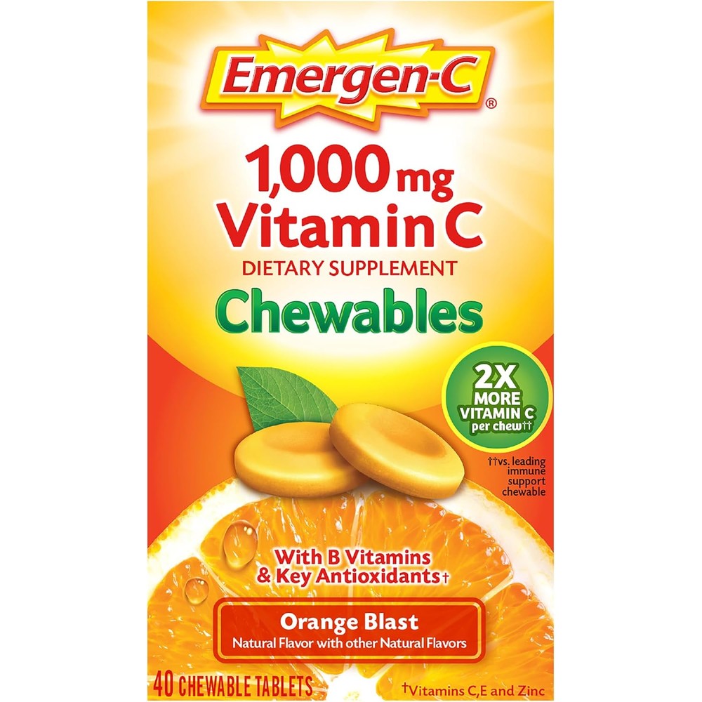 Emergen-C Chewable Vitamin C 1000mg Orange Blast front box view