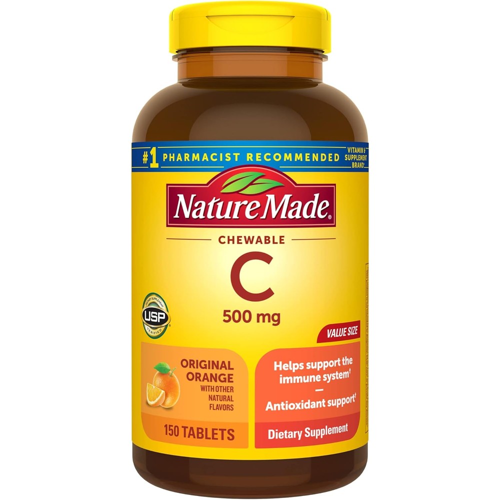 Nature Made Chewable Vitamin C 500 mg 150 Tablets front bottle view