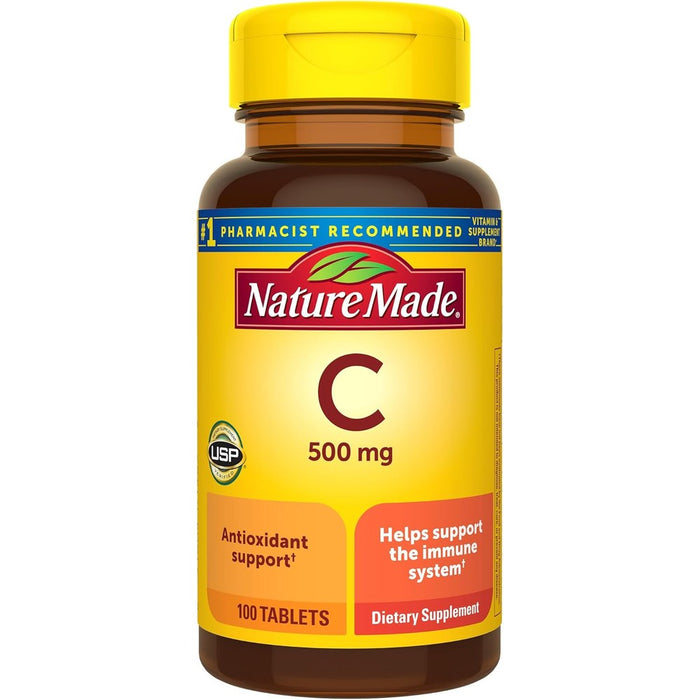 Nature Made Vitamin C 500 milligrams tablets front view supplement bottle