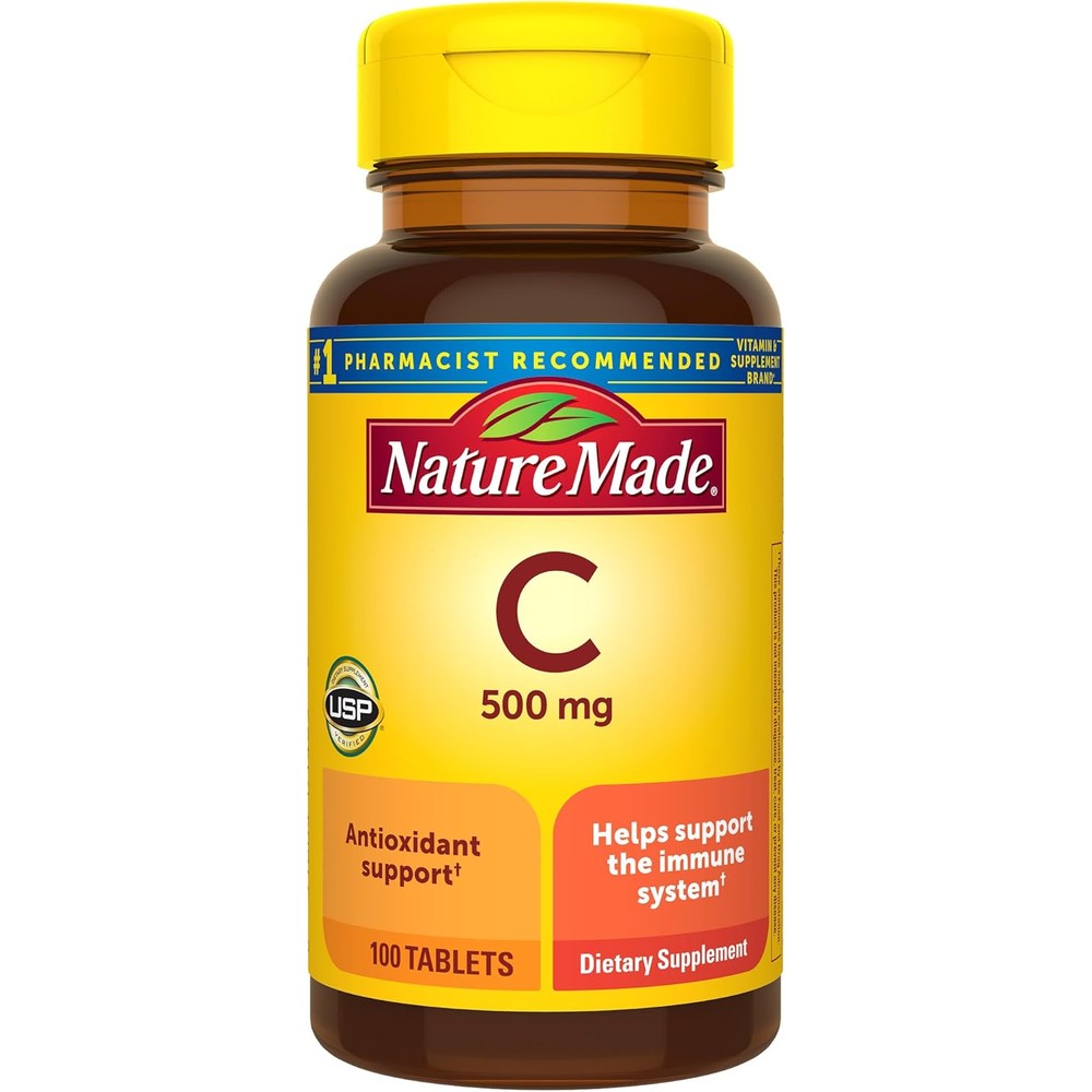 Nature Made Vitamin C 500 milligrams tablets front view supplement bottle