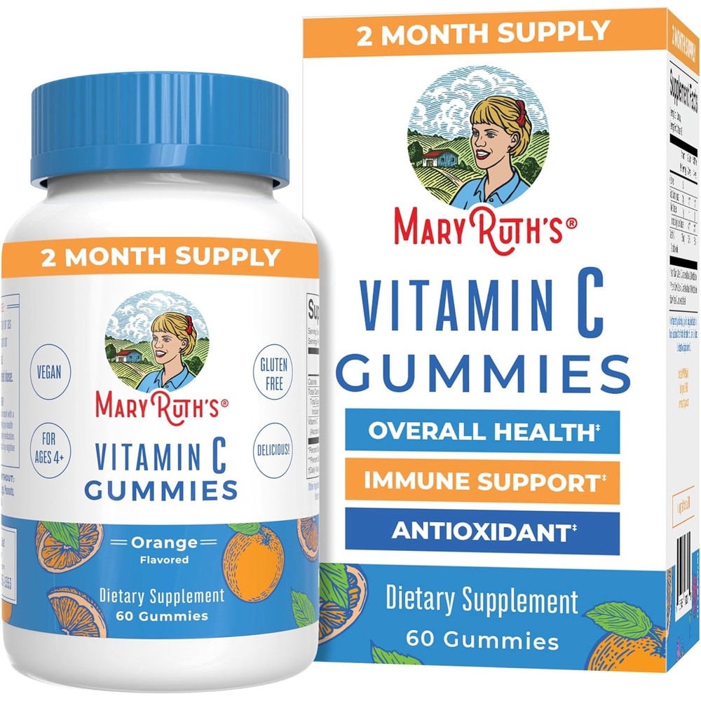 MaryRuth Organics vegan vitamin C gummies bottle front view orange flavor