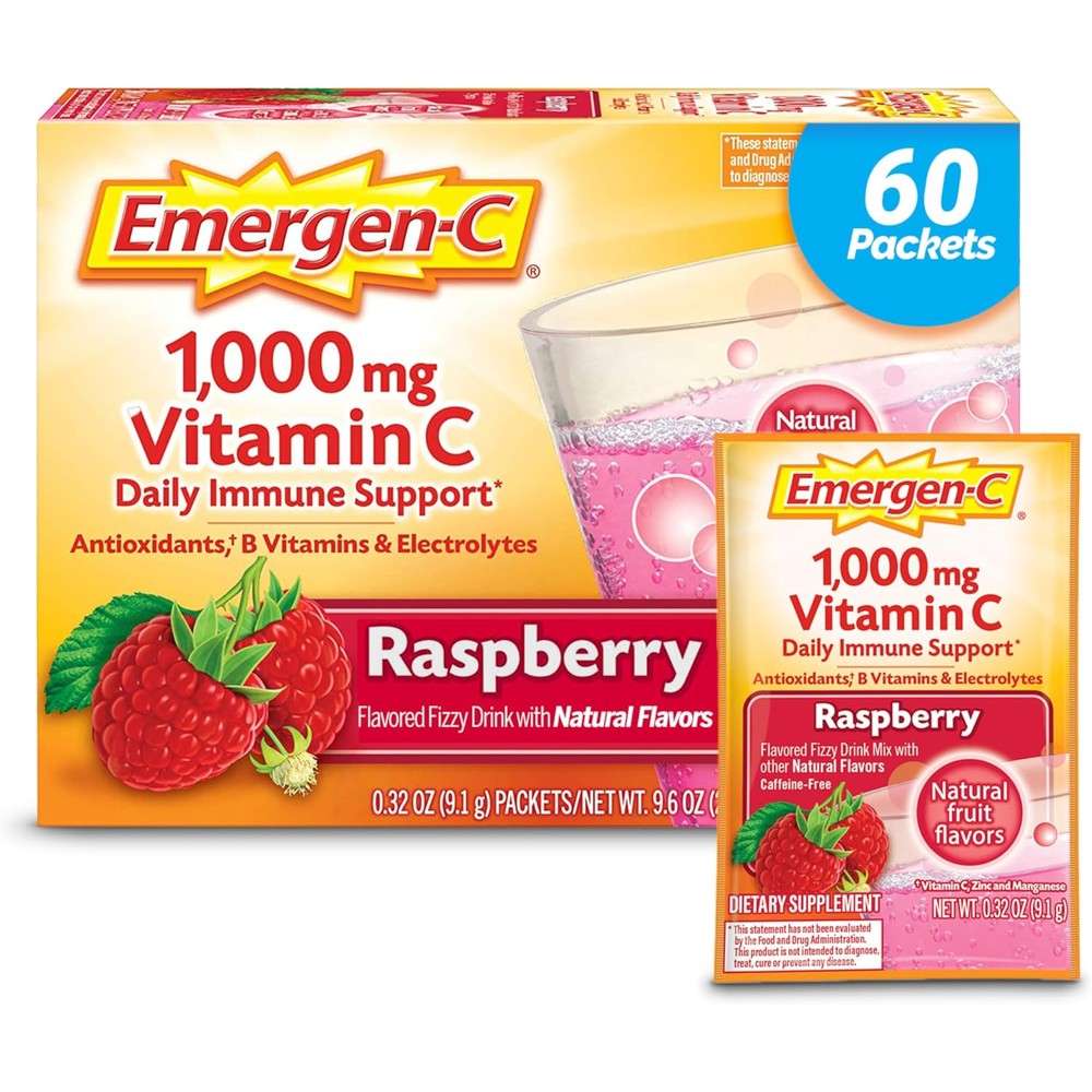 Emergen-C raspberry vitamin c powder front view packaging