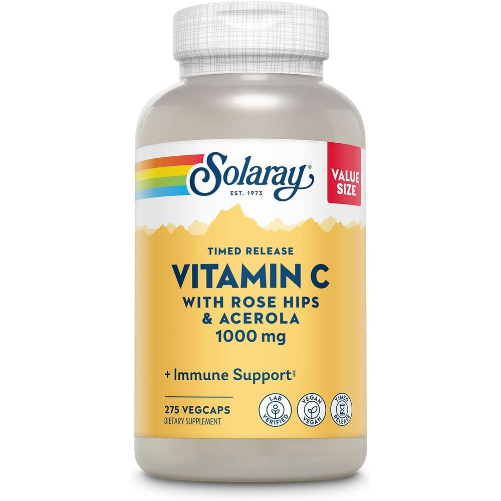 Solaray Vitamin C 1000mg Timed Release front view supplement bottle
