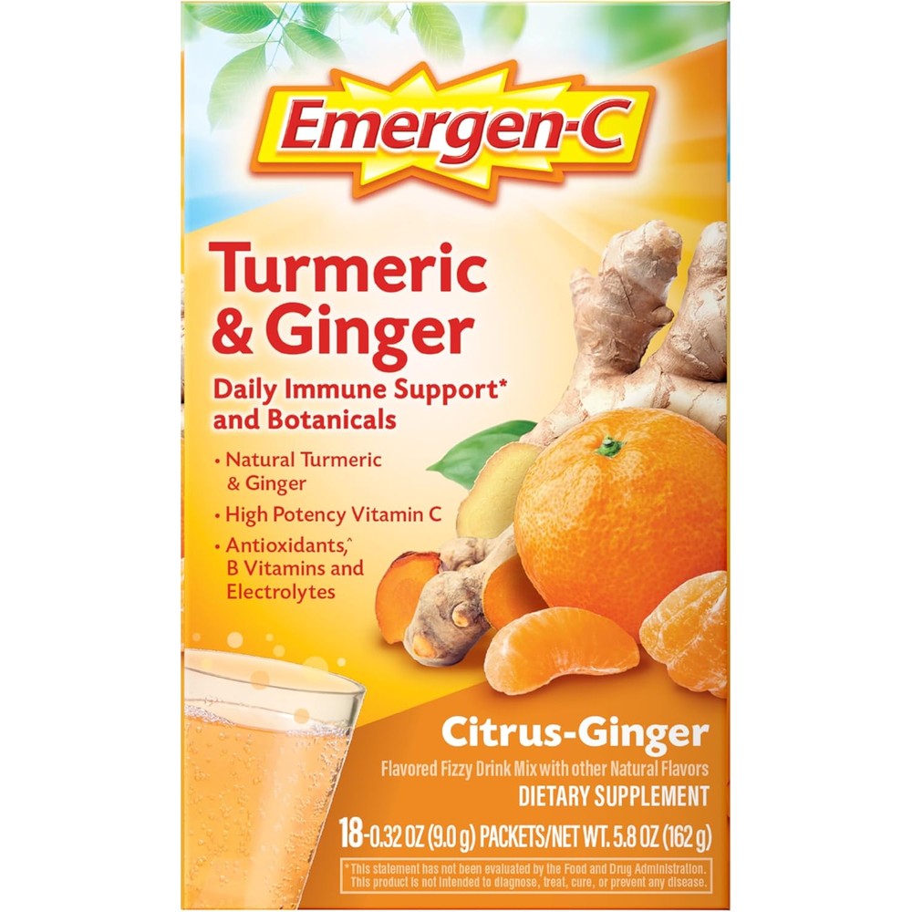 Emergen-C citrus ginger turmeric drink mix front view packaging