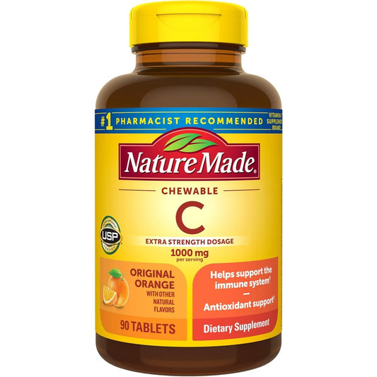 Nature Made Extra Strength Chewable Vitamin C 1000mg 90 tablets front view bottle