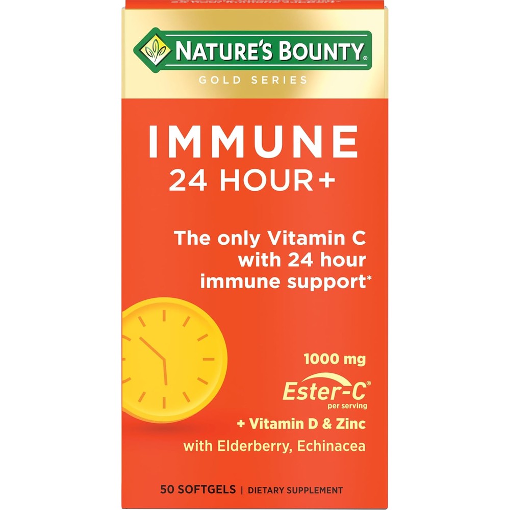 Nature's Bounty Gold Series Immune 24 Hour Plus front view bottle packaging