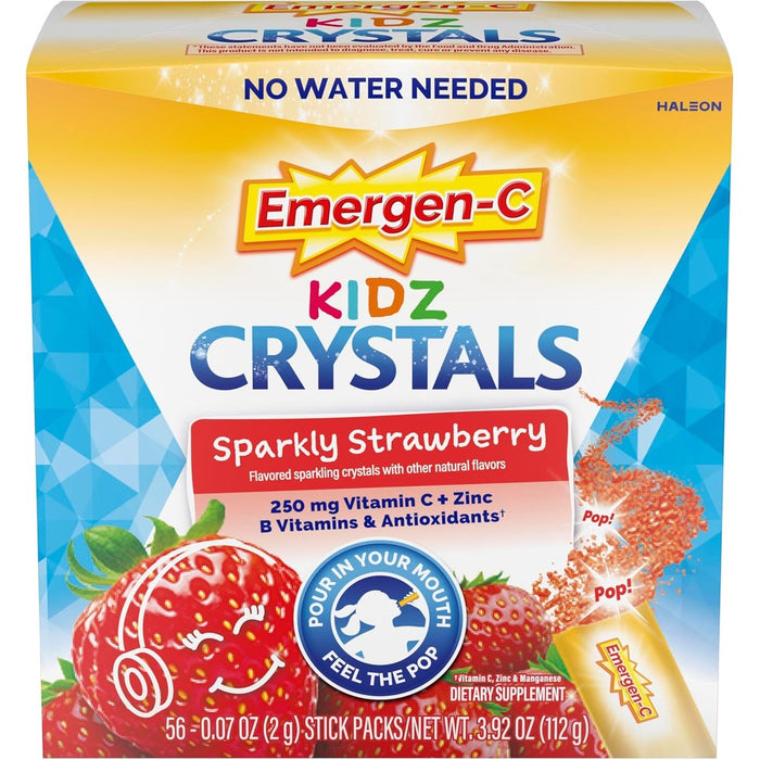 Emergen-C Kidz Crystals Sparkly Strawberry front box packaging view