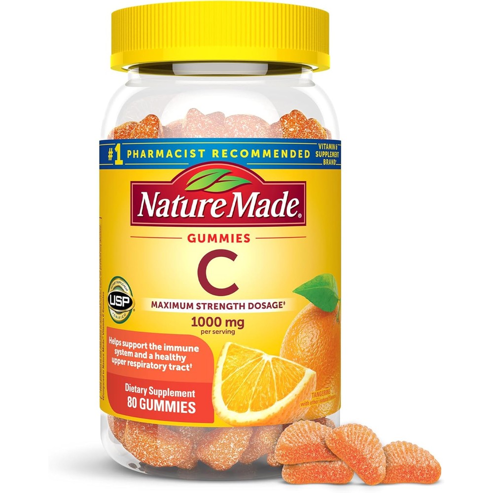 Nature Made Vitamin C gummies front view bottle with tangerine flavor