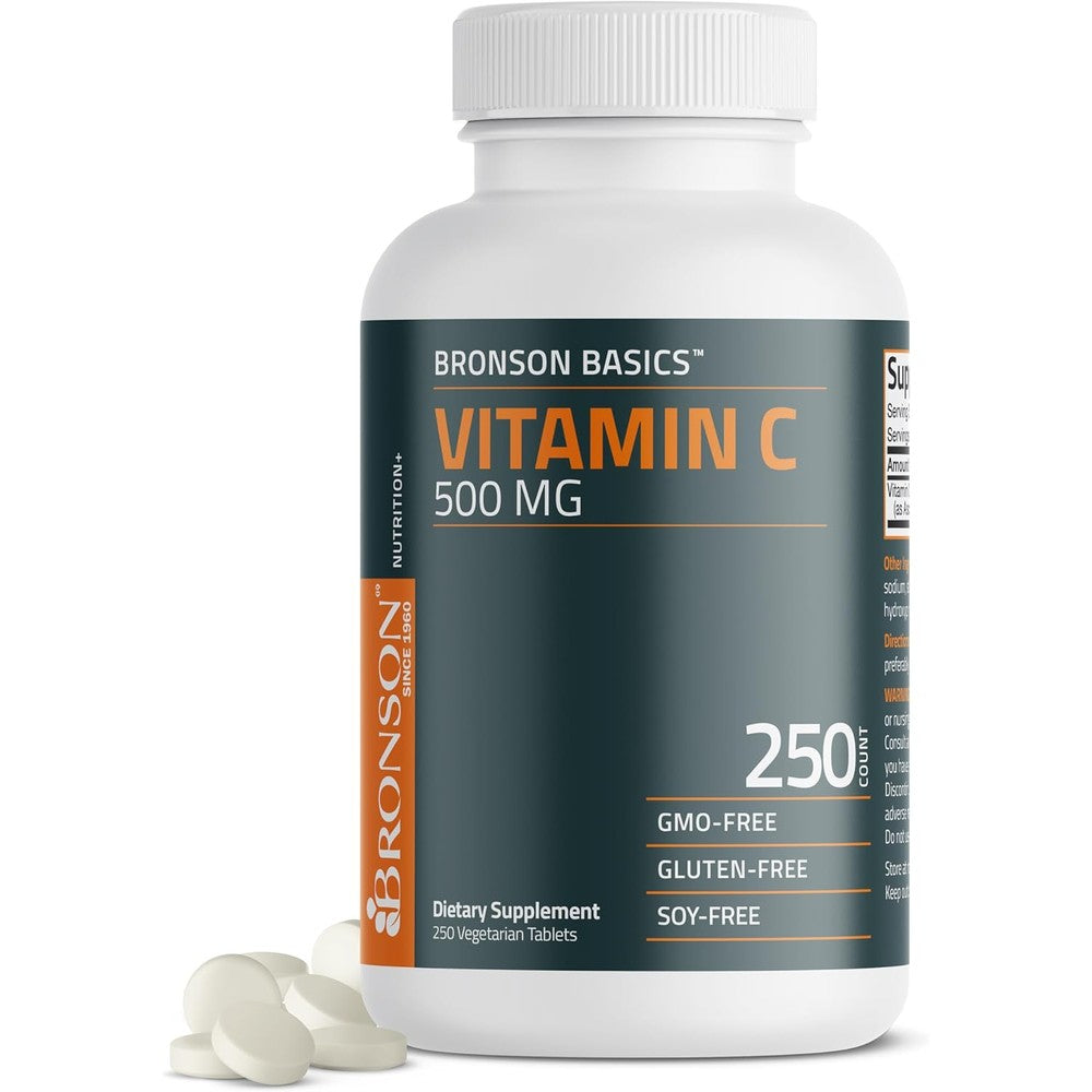 Bronson vitamin c 500 mg vegetarian tablets bottle front view supplement
