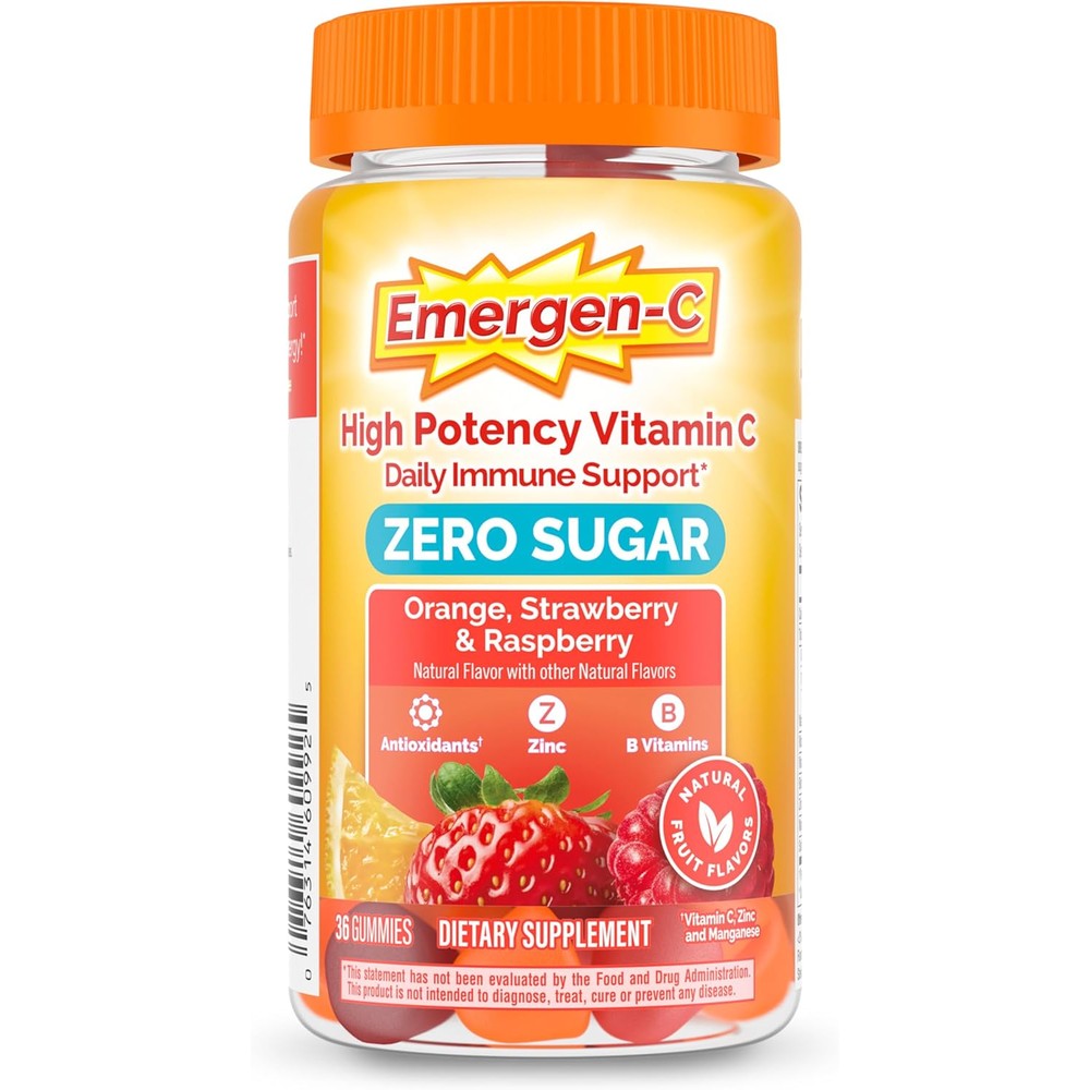 Emergen-C zero sugar immune support adult gummies front view bottle