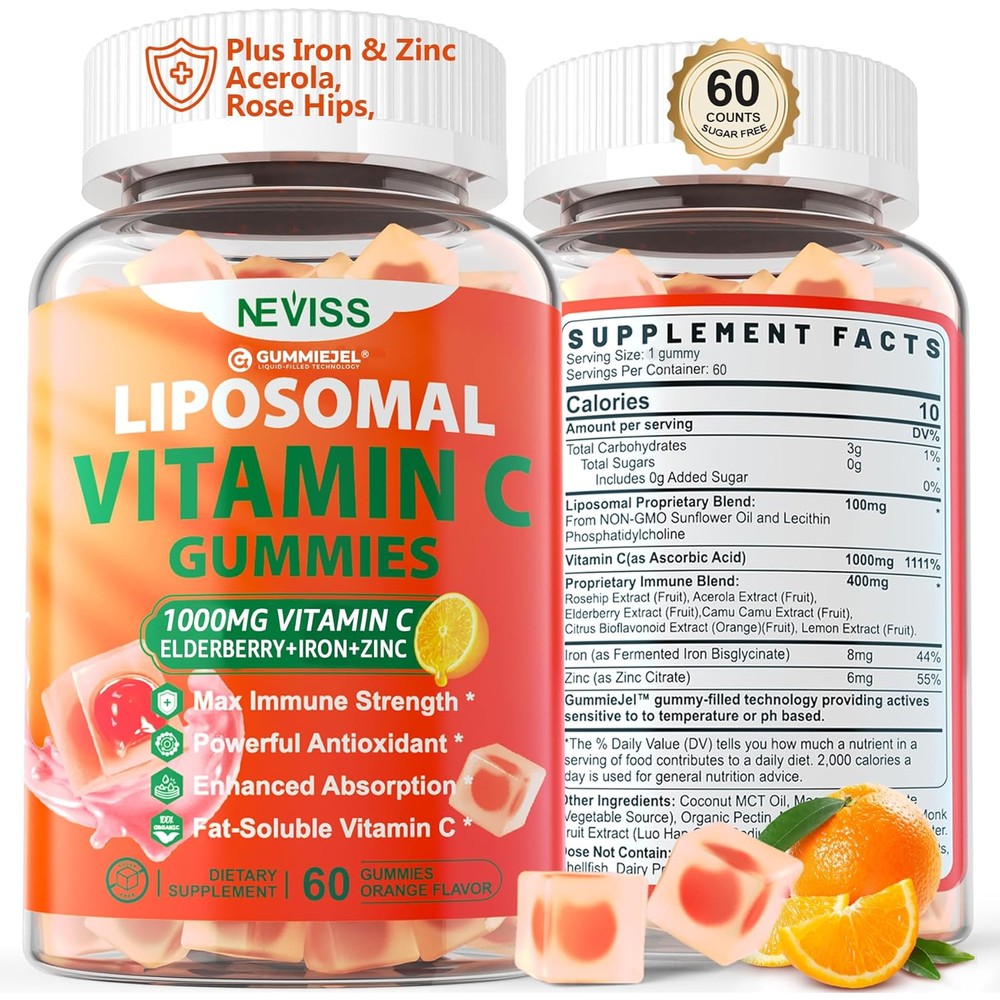Neviss Liposomal Vitamin C 1000mg Gummies front bottle view