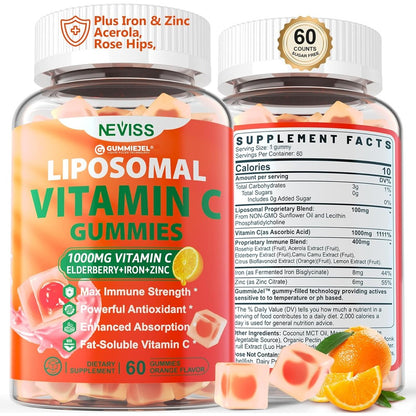 NEVISS Liposomal Vitamin C 1500 mg 60 Gummies front view bottle for premium immune support