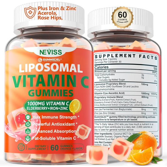 NEVISS Liposomal Vitamin C 1500 mg 60 Gummies front view bottle for premium immune support