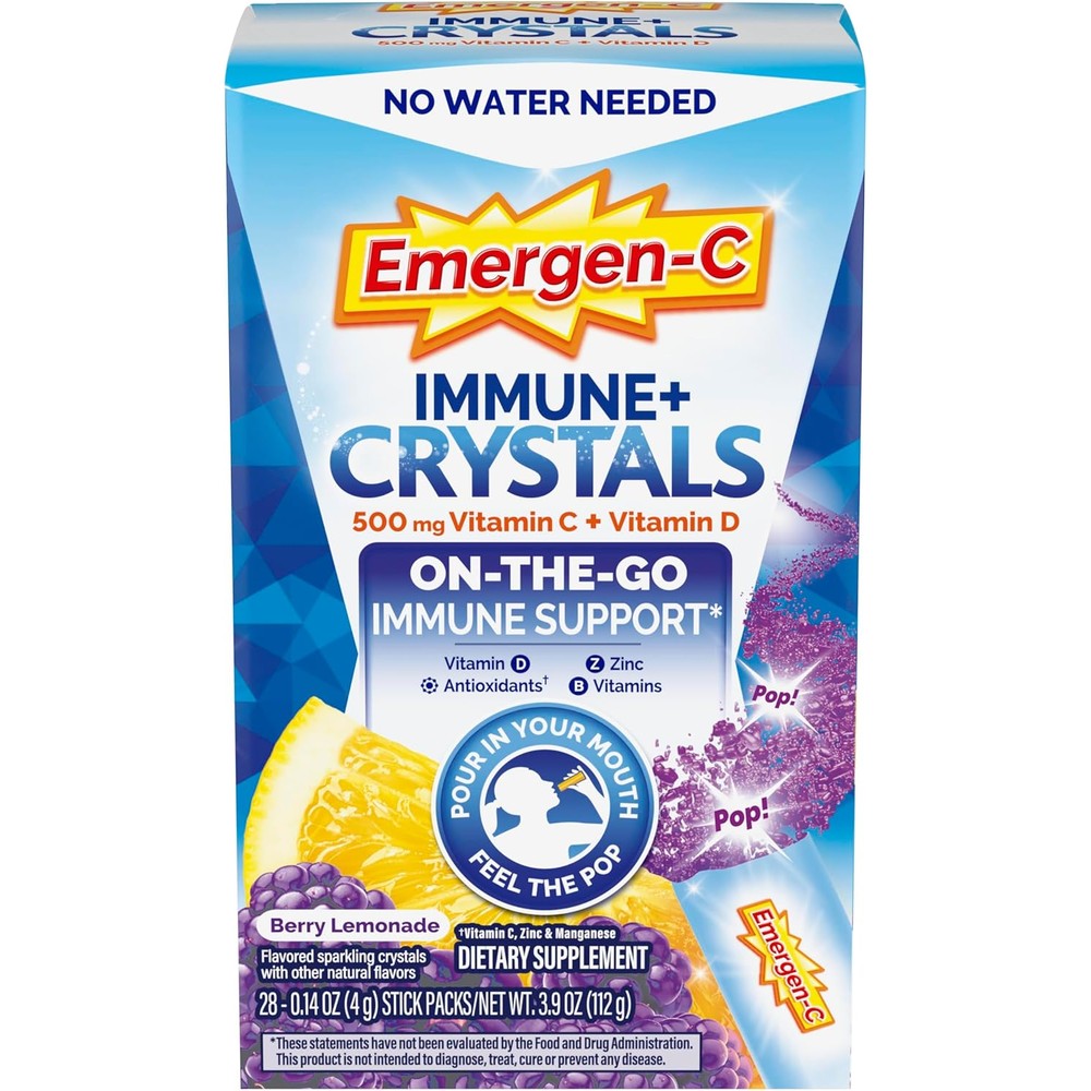 Emergen-C Immune Plus Crystals Berry Lemonade front view package