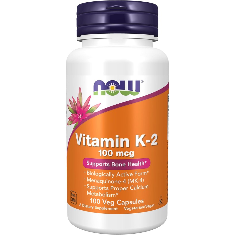 NOW Foods Vitamin K2 MK4 100 Micrograms front view bottle for bone strength