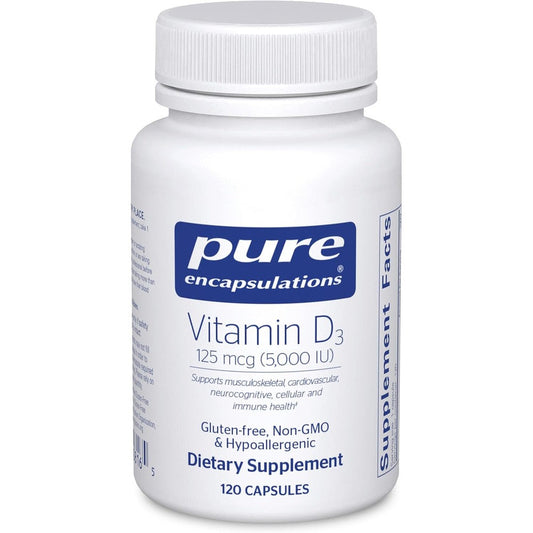 Pure Encapsulations Vitamin D3 125 mcg front view of supplement bottle