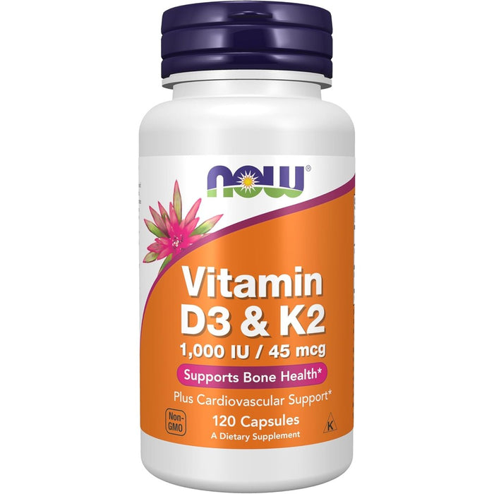 Now Foods Vitamin D3 And K2 Supplement Bottle Front View